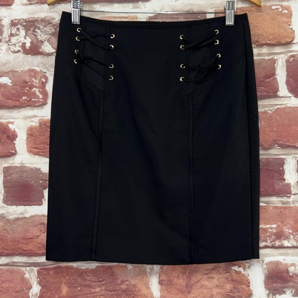 Vintage Cache Pencil Skirt Women's 4 Black Lace Up Grommet Accent Casual Career